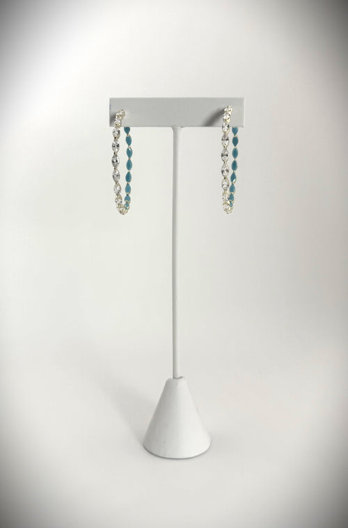 Be Je's Silver Diamond & Turquoise Hoop Earrings