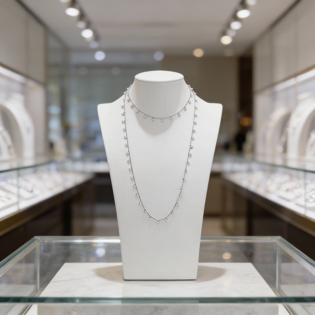 Silver Necklace with a chain of diamonds  perfect for Resort wear 