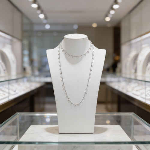 Silver Necklace with a chain of diamonds  perfect for Resort wear 