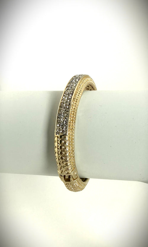 Gold pavé diamond stackable bracelet.