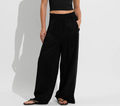 Black wide-leg day trip pants with elastic waistband
