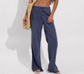 Navy wide-leg drawstring pants with relaxed fit