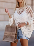 Ivory open-knit crochet crewneck beach cover-up sweater