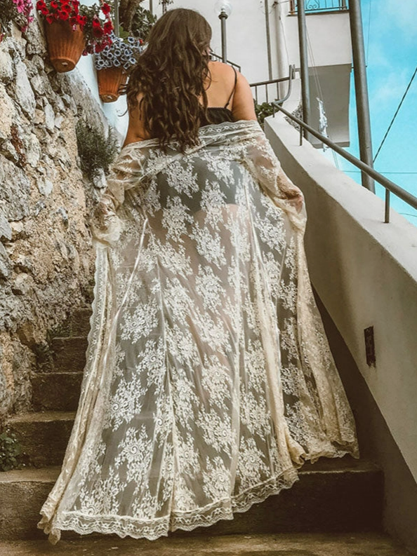 Elegant lace maxi cover-up for beach and resort wear