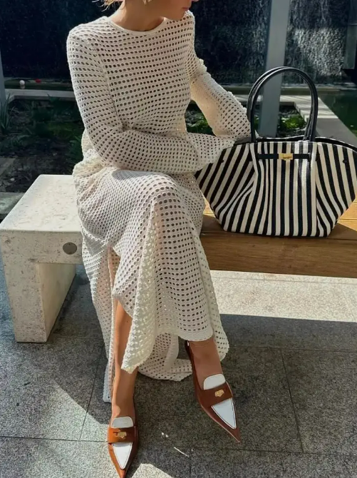 Ivory crochet long sleeve maxi beach cover-up dress