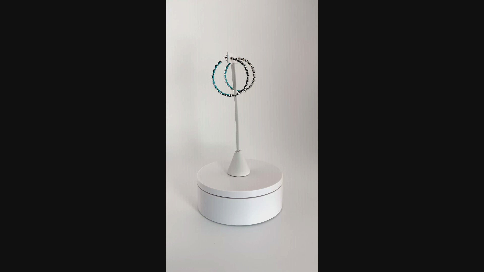 Be Je's Silver Diamond & Turquoise Hoop Earrings