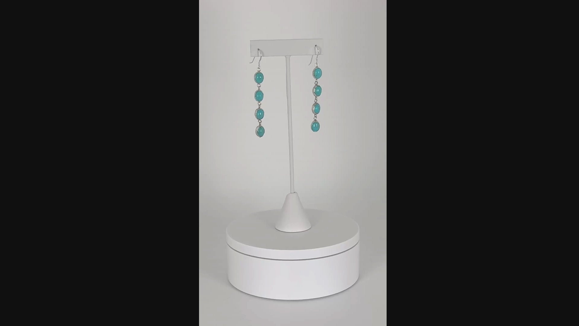 Sterling Silver Chain of Turquoise Earrings – Cascading Coastal Blue Elegance